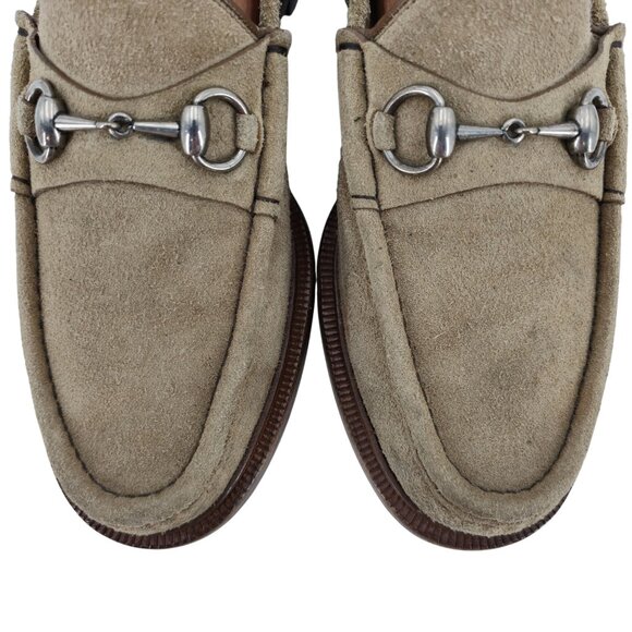 Distressed Gucci Italy Men's size 9 Tan Sand Suede Dress Shoes Horsebit Loafers - Picture 11 of 13